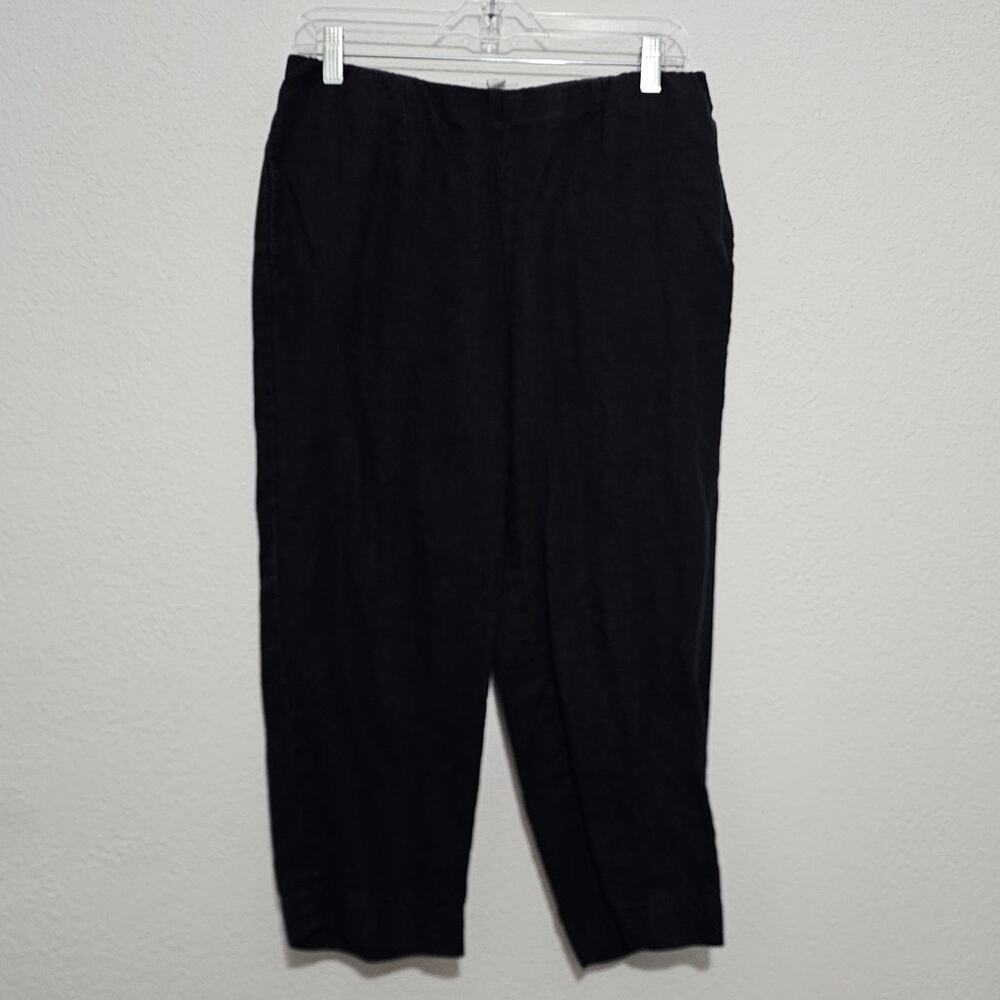 J. Jill Black Linen Pants Tapered Leg Women XS Missy Natural Fibers Lagenlook